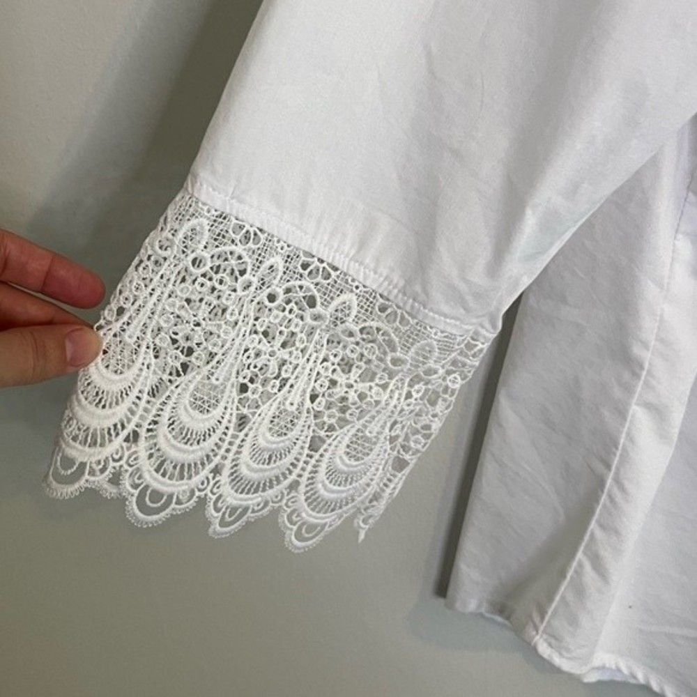 Sharagano White Button Down Collared Top Size Xl - image 4
